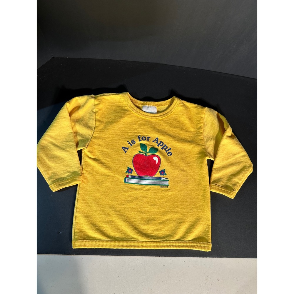 Vintage Healthtex Kids A is for Apple Yellow Sweatshirt Size 4T Made in USA